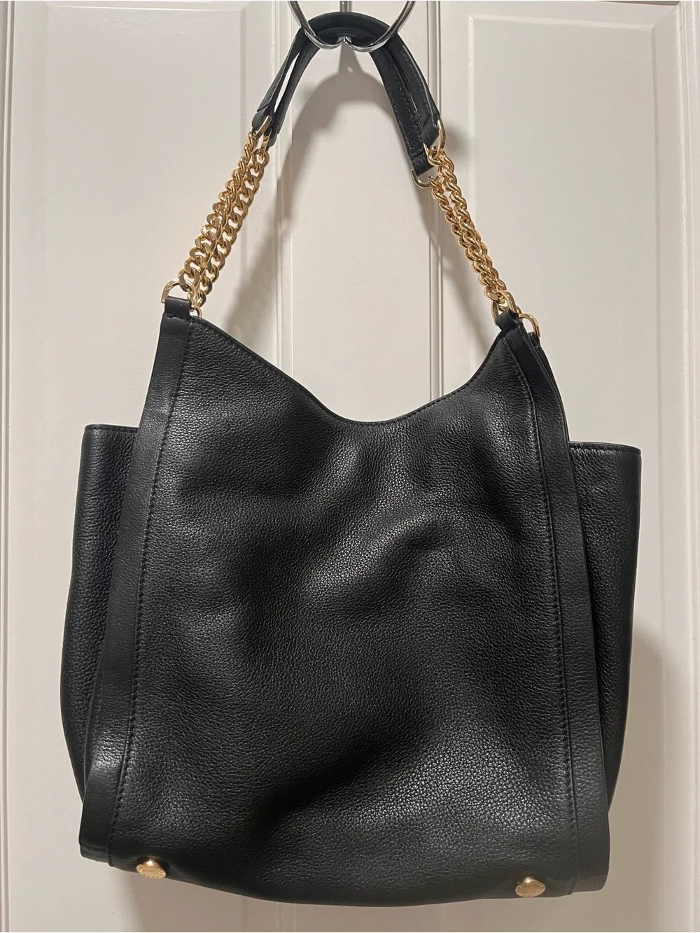 Michael Kors Black Leather Shoulder Bag with Gold Chain Straps